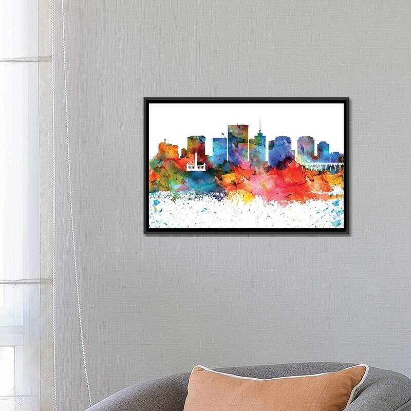 iCanvas "Richmond Colorful Watercolor Skyline" by WallDecorAddict Framed Canvas Print Bed Bath